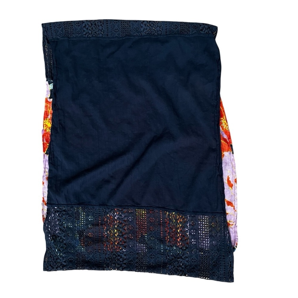 Infinity Scarf Navy Blue 33” x 24” Orange Pink Floral Soft Lightweight Lace - Picture 4 of 4